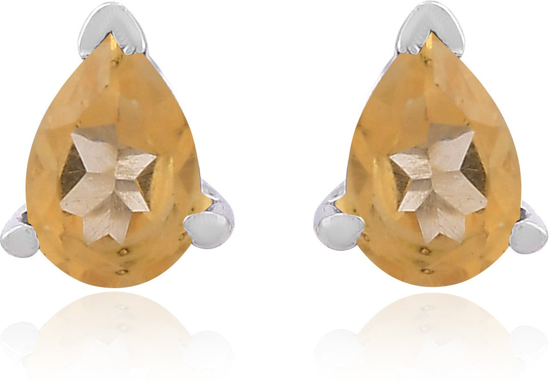 Elegant Natural Citrine Gemstone Pear-Shaped Stud Earrings