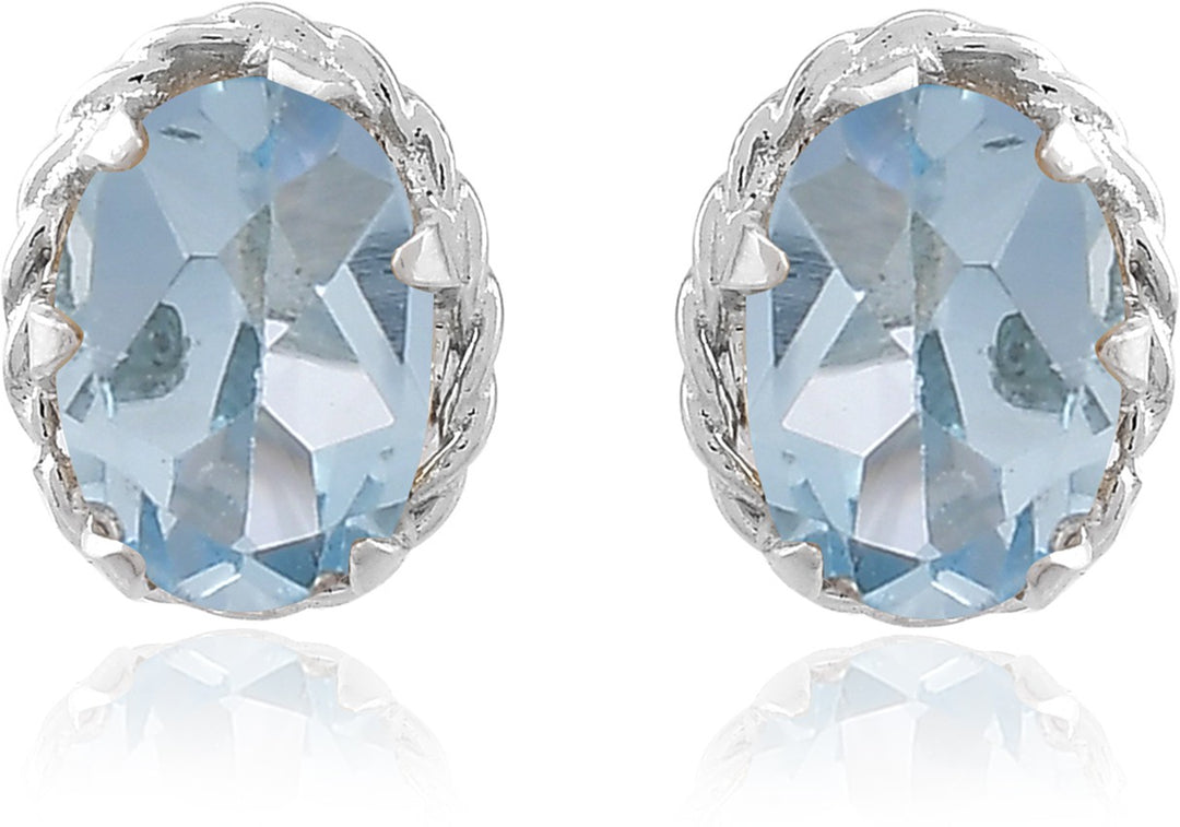Natural Blue Topaz Gemstone Oval Stud Earrings for Women