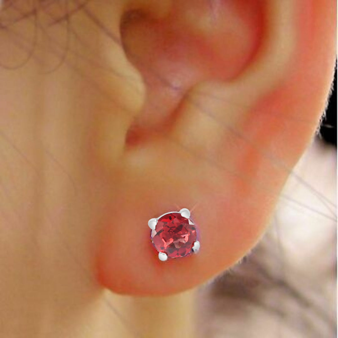 Elegant Natural Garnet Gemstone Round Stud Earrings