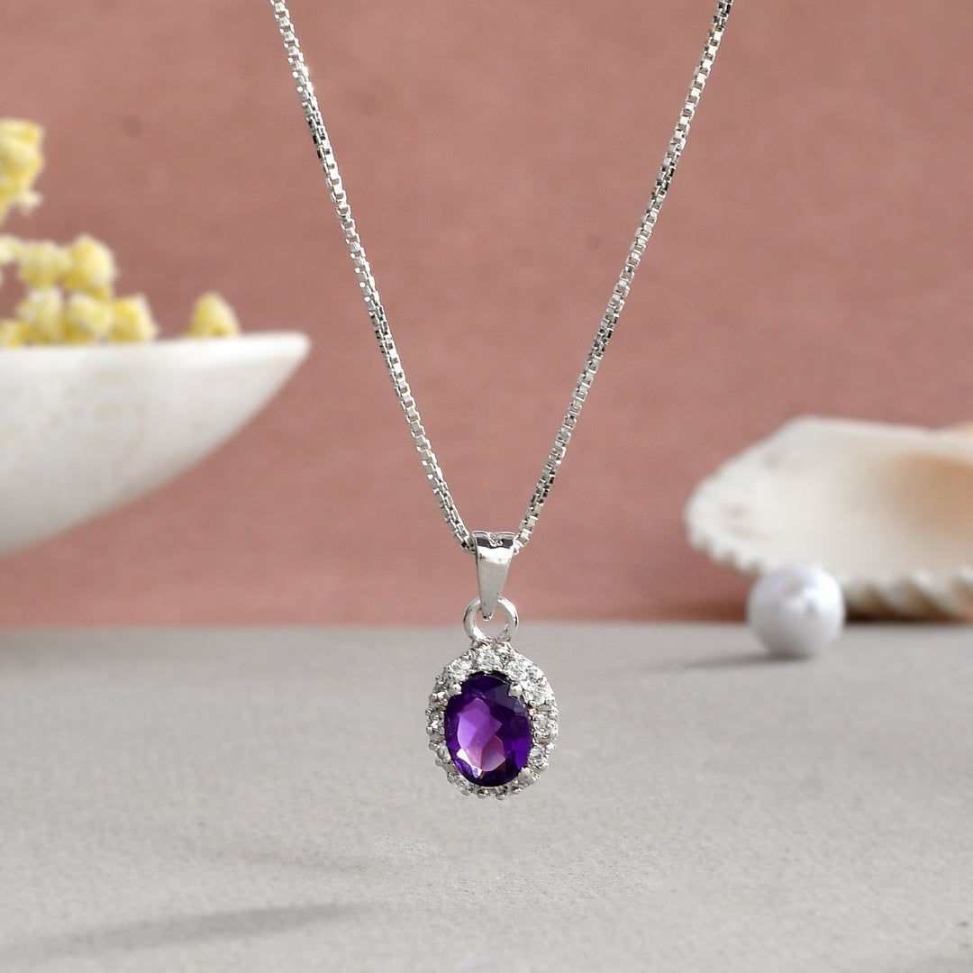 Sophisticated Natural Amethyst Gemstone Oval Pendant