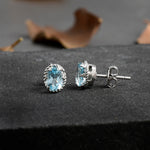 Load image into Gallery viewer, Natural Blue Topaz Gemstone Oval Stud Earrings for Women
