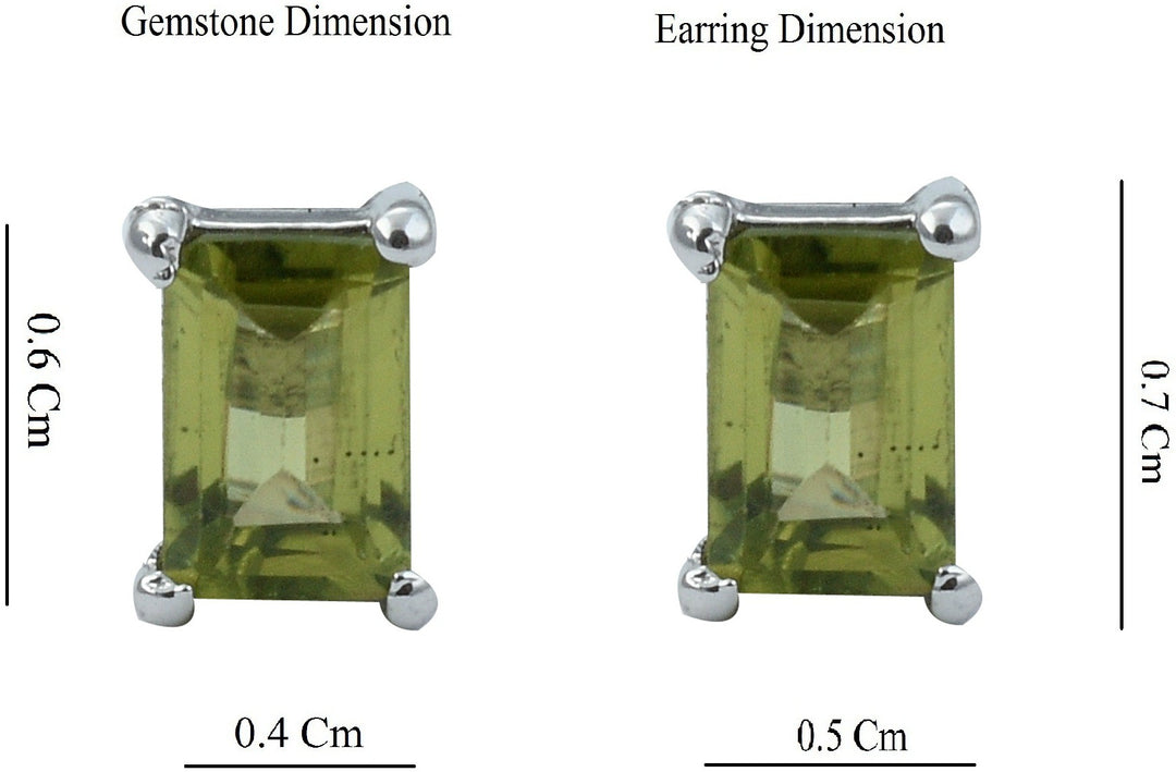Sophisticated Natural Peridot Gemstone Rectangle Stud Earrings