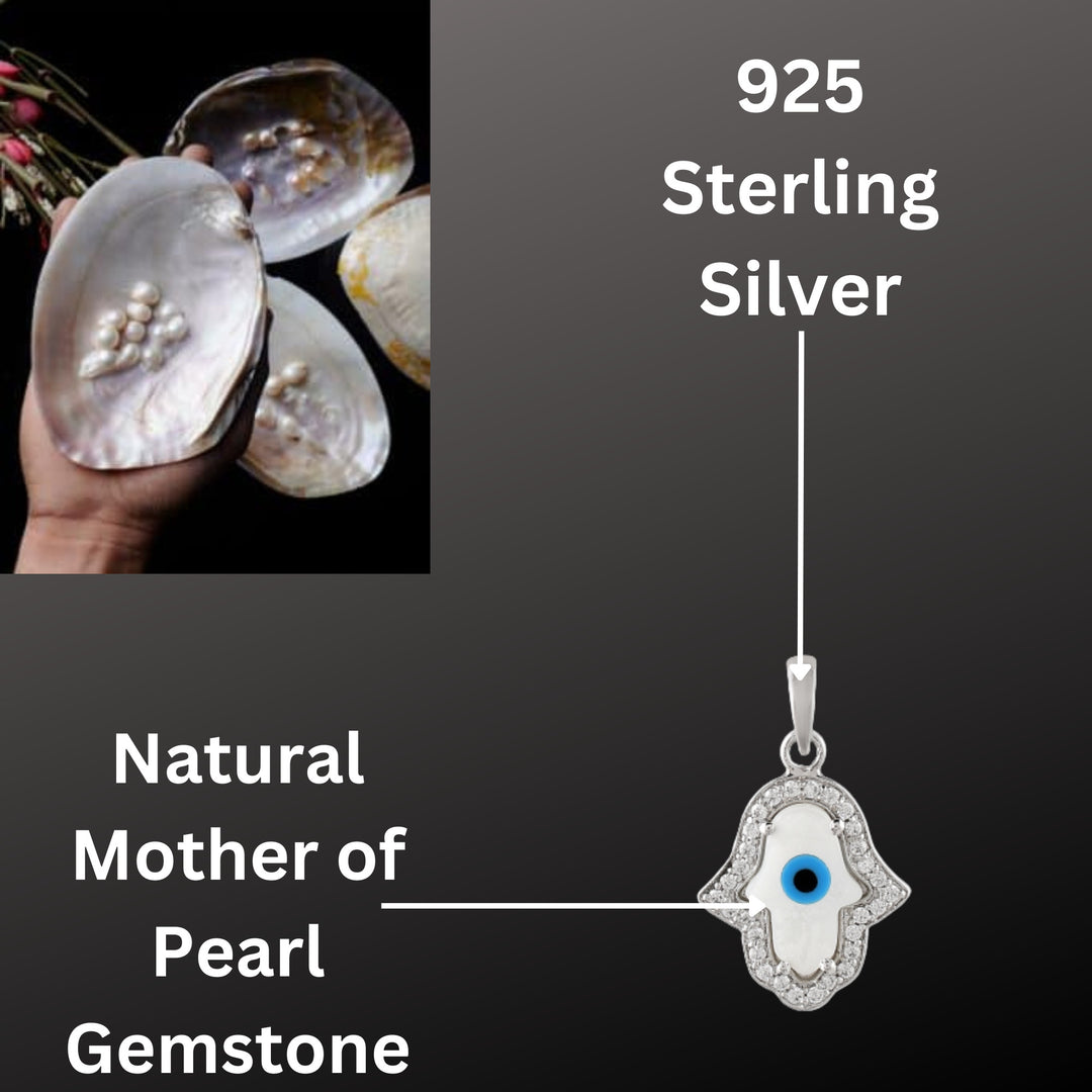 Mother of Pearl Hamsa Hand Evil Eye Pendant