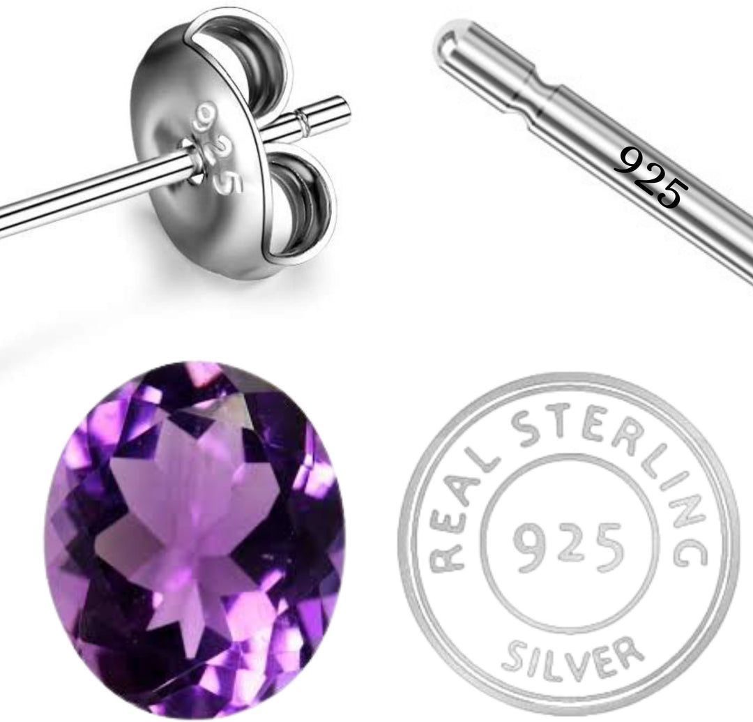Oval Cut Natural Amethyst Gemstone Stud Earrings for Women